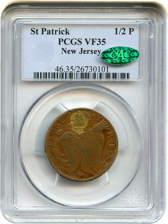 image for: St Patrick Halfpenny PCGS/CAC VF35 (New Jersey)