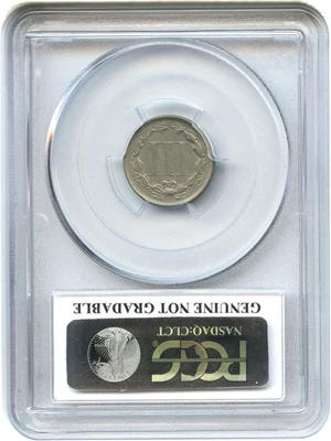 image for: 1887 3cN PCGS Genuine, Cleaning UNC Details - Scarce Low Mintage Date