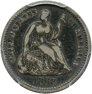 image for: 1868 H10c PCGS Genuine VF Details, Environmental Damage - No Reserve!