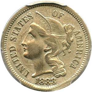 image for: 1888 3cN PCGS Genuine, Damaged XF Details - Scarce Low Mintage Date - No Reserve!