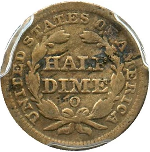 image for: 1849-O H10c PCGS Genuine, Damage F Details