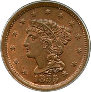 image for: 1855 1c PCGS MS65 RB OGH