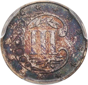 image for: 1865 3cS PCGS/CAC AU58 - Colorful Toning - No Reserve!