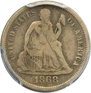 image for: 1868-S 10c PCGS VG-8 - Rare Date