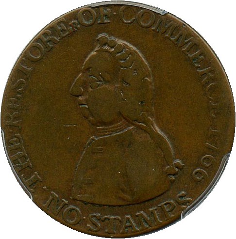 image for: 1766 William Pitt Halfpenny PCGS/CAC VF20