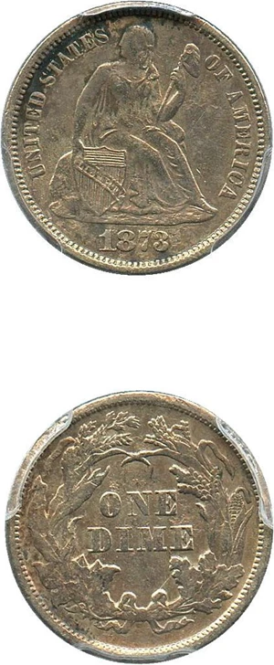 image for: 1873 10c PCGS Genuine, Damaged XF Details (No Arrows, Closed 3)