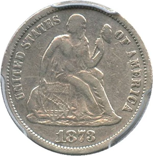 image for: 1873 10c PCGS Genuine, Damage F Details (No Arrows, Closed 3)