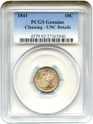 image for: 1841 10c PCGS Genuine, Cleaning UNC Details
