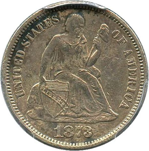 image for: 1873 10c PCGS Genuine, Damaged XF Details (No Arrows, Closed 3)