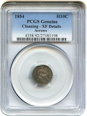 image for: 1854 H10c PCGS Genuine, Cleaning XF Details (Arrows) - No Reserve!