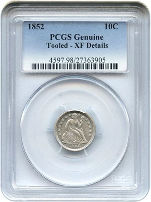 image for: 1852 10c PCGS Genuine, Tooled XF Details - No Reserve!