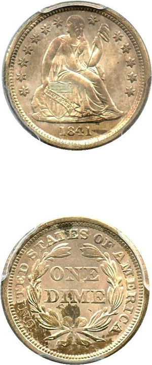 image for: 1841 10c PCGS Genuine, Cleaning UNC Details