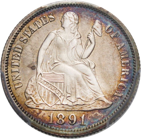 image for: 1891 10c PCGS Proof 63- Pretty Rim Toning - No Reserve!