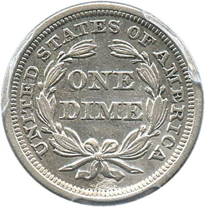 image for: 1852 10c PCGS Genuine, Tooled XF Details - No Reserve!