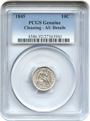 image for: 1845 10c PCGS Genuine, Cleaning AU Details - No Reserve!