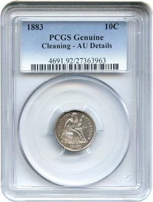 image for: 1883 10c PCGS Genuine, Cleaning AU Details