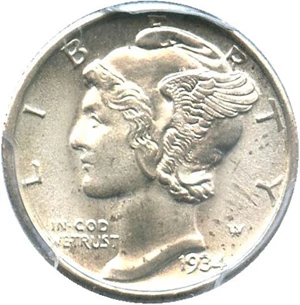 image for: 1934 10c PCGS MS65