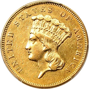 image for: 1864 $3 PCGS AU53 - Very Low Mintage Issue, Civil War Era