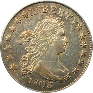image for: 1803 10c PCGS AU53 - Rare and Desirable Draped Bust Dime