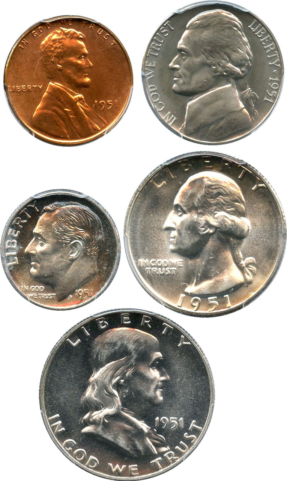 image for: 1951 Proof Set 1c-50c PCGS Proof 63-66 (5 Coins)