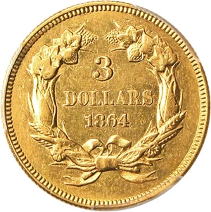 image for: 1864 $3 PCGS AU53 - Very Low Mintage Issue, Civil War Era