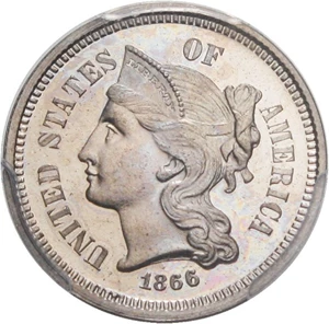 image for: 1866 3cN PCGS/CAC Proof 66 DCAM
