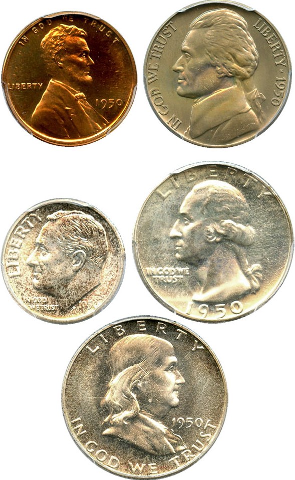 image for: 1950 Proof Set 1c-50c PCGS Proof 65-67 (5 Coins)