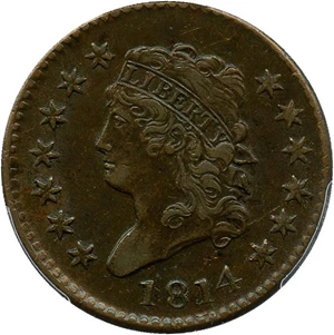 image for: 1814 1c PCGS AU53 (Plain 4) Scarce Classic Head Large Cent