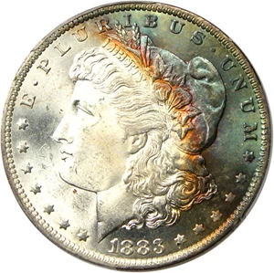 image for: 1883-O $1 PCGS/CAC MS67 - Colorful Rainbow Toning