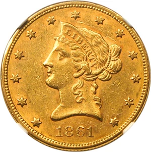 image for: 1861 $10 NGC/CAC AU58 - Scarce Civil War Era