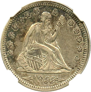 image for: 1855 Arrows 25c NGC/CAC AU50