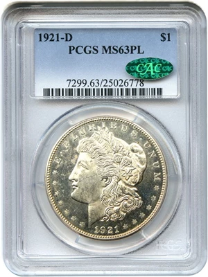 image for: 1921-D $1 PCGS/CAC MS63 PL - Rare Prooflike Morgan