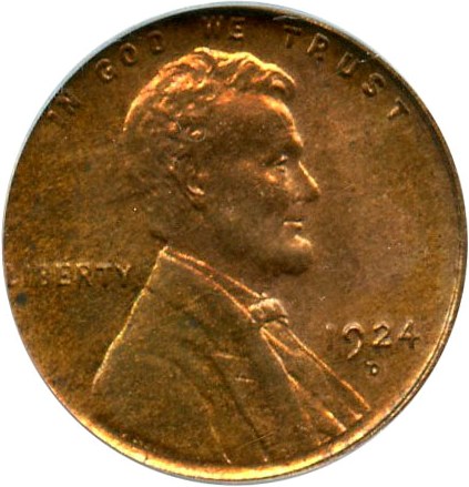 image for: 1924-D 1c PCGS MS64 RD OGH