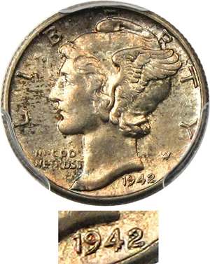image for: 1942/1-D 10c PCGS MS62 FB - Very Scarce, Popular Variety