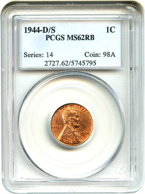 image for: 1944-D/S 1c PCGS MS62 RB