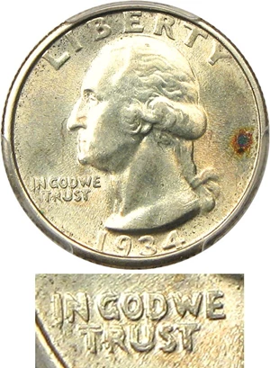 image for: 1934 25c PCGS MS63 (Doubled Die Obverse) Scarce Variety - No Reserve!