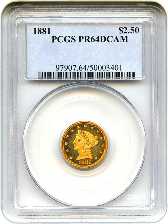 image for: 1881 $2 1/2 PCGS Proof 64 DCAM - Rare Issue with a Very Low Mintage