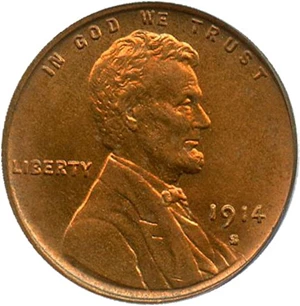 image for: 1914-S 1c PCGS/CAC MS64 RD