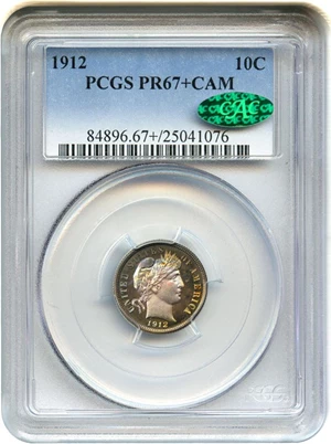 image for: 1912 10c PCGS/CAC Proof 67+ CAM - Gorgeous Toning, Finest at PCGS