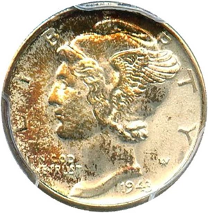 image for: 1943-D 10c PCGS MS66 - Colorful Toning