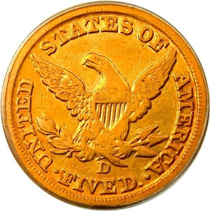 image for: 1859-D $5 PCGS/CAC VF20 OGH