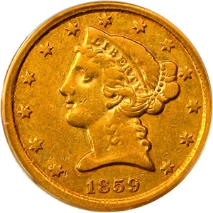 image for: 1859-D $5 PCGS/CAC VF20 OGH