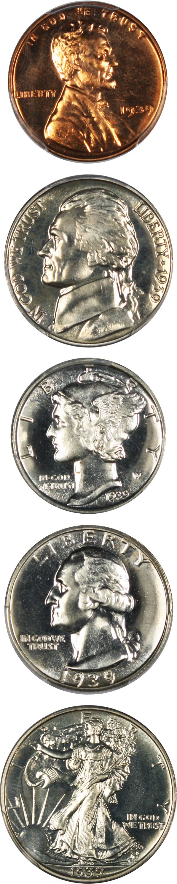 image for: 1939 Proof Set 1c-50c PCGS/CAC Proof 65/66 (5 Coins)