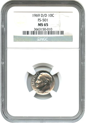 image for: 1969-D/D 10c NGC MS65 FB (FS-501)
