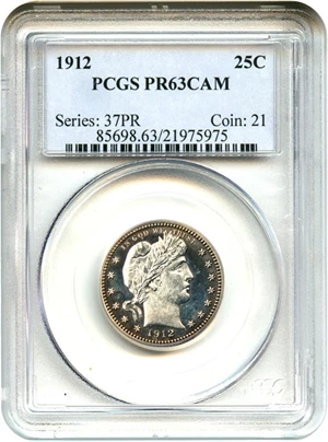 image for: 1912 25c PCGS Proof 63 CAM