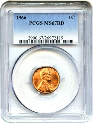 image for: 1966 1c PCGS MS67 RD - Tied for Finest at PCGS