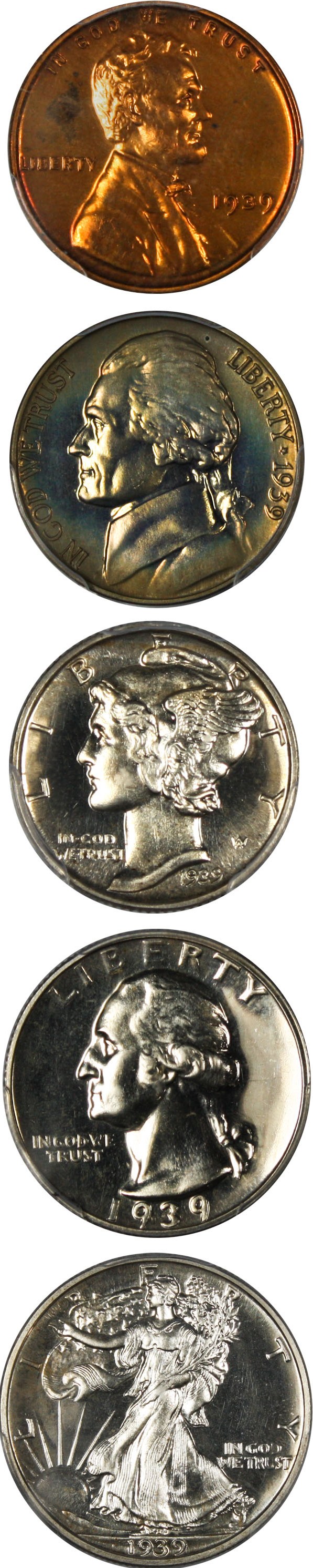 image for: 1939 Proof Set 1c-50c PCGS/CAC Proof 64/66 (5 Coins)
