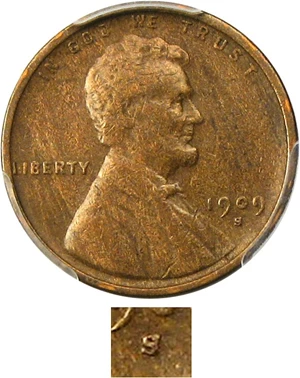 image for: 1909-S/Horiz S Lincoln 1c PCGS VF20