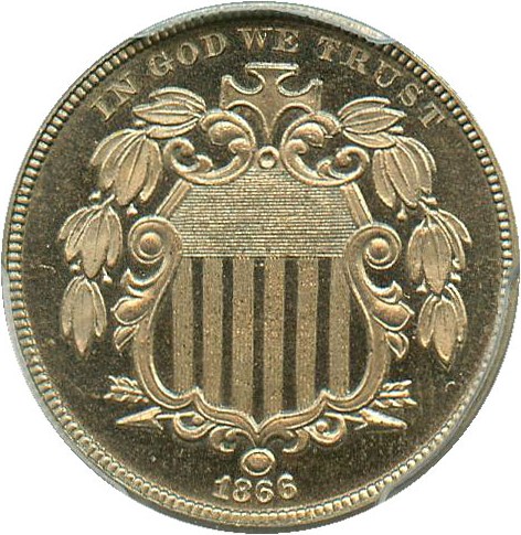 image for: 1866 5c PCGS Proof 65 CAM (With Rays)