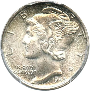 image for: 1945-S 10c PCGS/CAC MS66 (Micro S) Colorful Toning